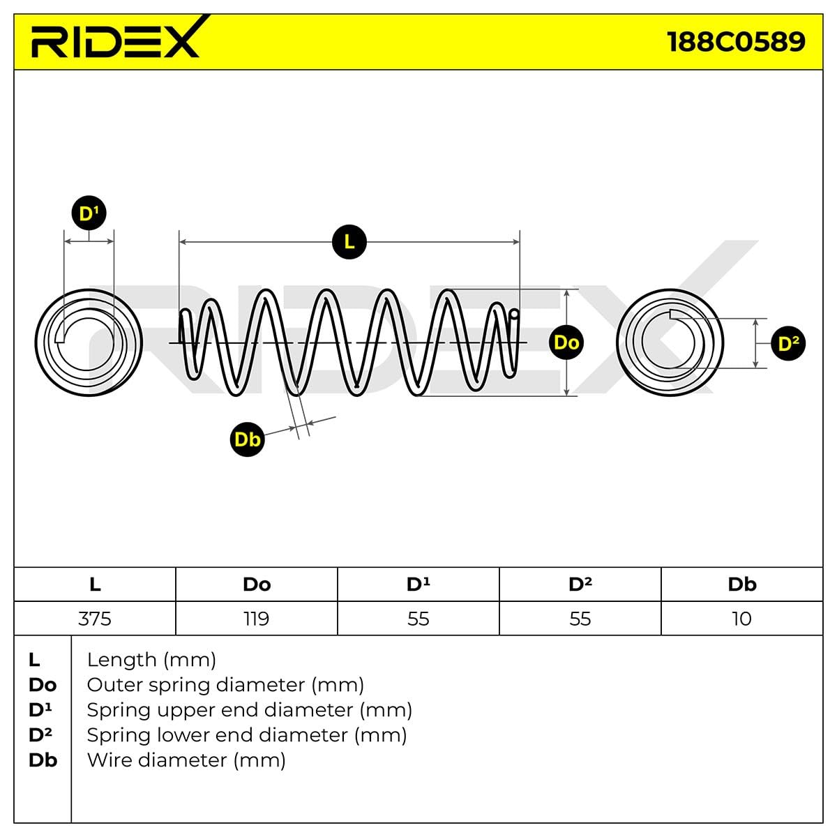 RIDEX 188C0589 2x Ressort de suspension Arrière Compatible avec CITROËN C3 II SC