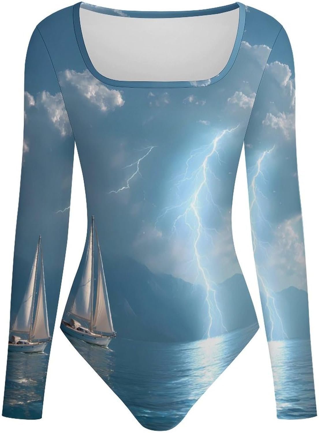Sailboat Boat Seascape Women's Bodysuits Long Sleeve Top 5XL