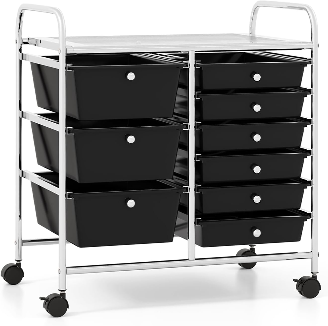 9 Drawer Rolling Storage Cart, Craft Art Drawer Organizer for Supplies Tool Paper, Mobile Utility Cart on Wheels for Classroom Teacher Office Home School (Black)