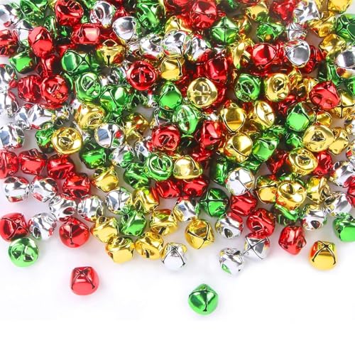 100pcs-1in Small Bells for Crafts Tiny Bells and Craft Bells in Bulk Small Jingle Bells for Crafting Christmas Halloween Decorations,4 Bright Colors Jingle Bell