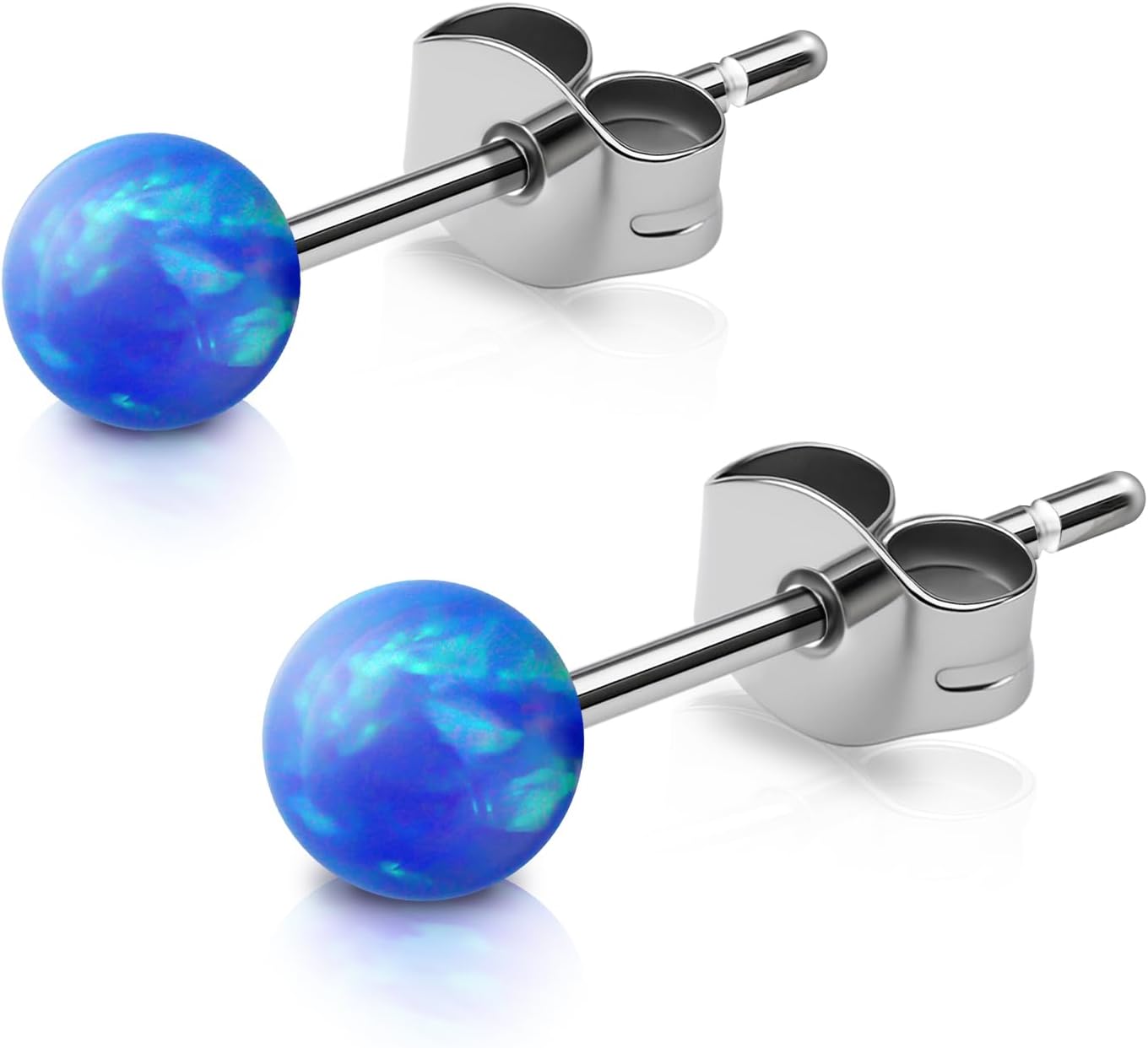 XUU Titanium Opal Stud Earrings,Hypoallergenic 20G Earrings for Sensitive Ears, Multi-Color Options Available,4mm/5mm Stud Jewelry,1 Pair