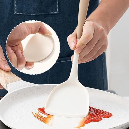 Miniatura 4 de Silicone Kitchen Utensil Set (SpatulaSpoon), Heat Resistant, Non-Stick Safe, WhiteBrown