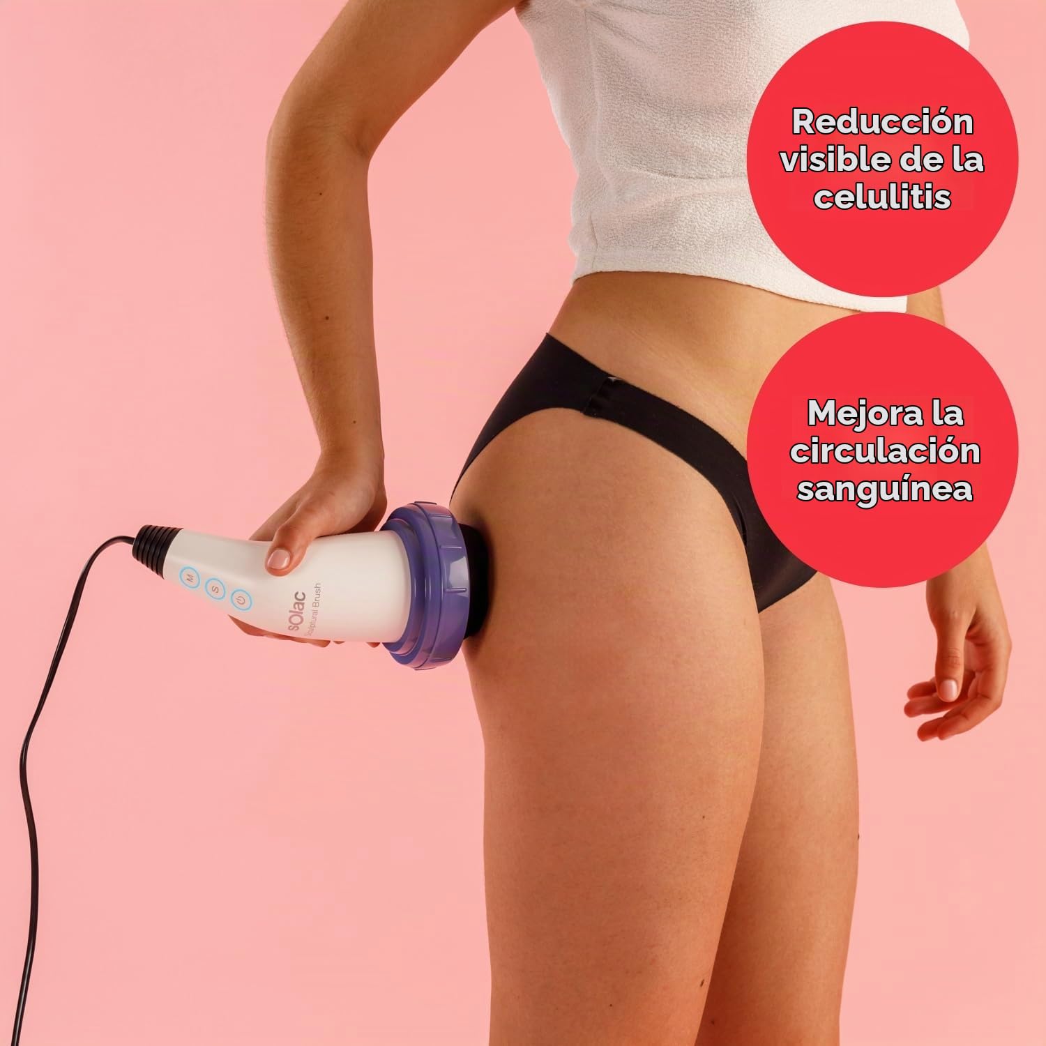 Solac - Masajeador Anticelulítico Sculptural Brush, Función Calor, 5 Cabezales