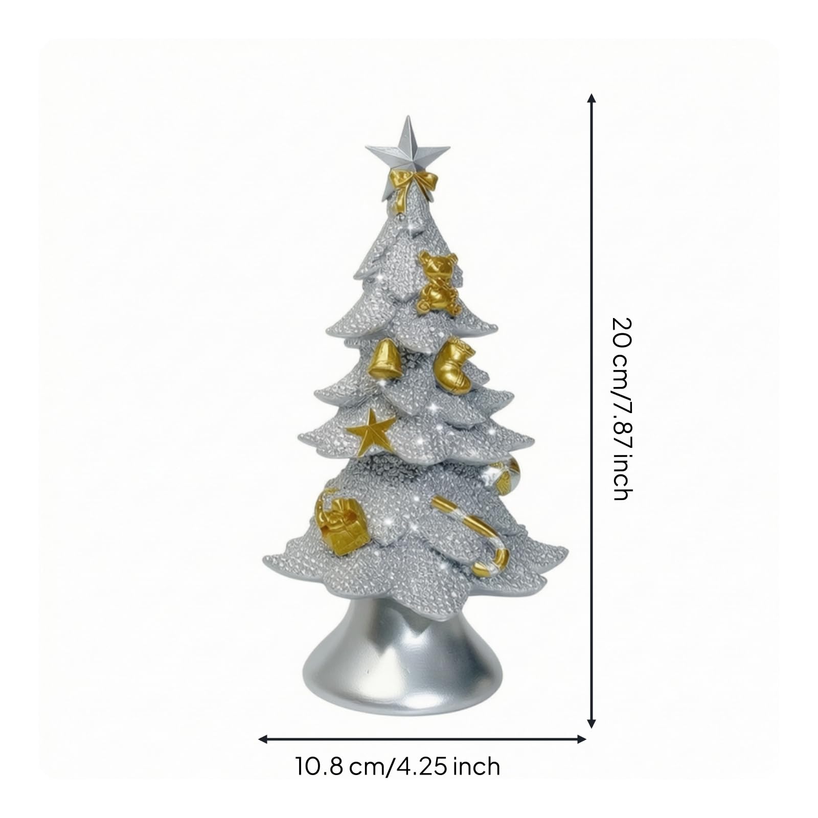 Sapin Noël en Résine Stable Sapin Miniature avec Étoile Charmant Mini Décoration Noël pour Bureau, Doré, Doré