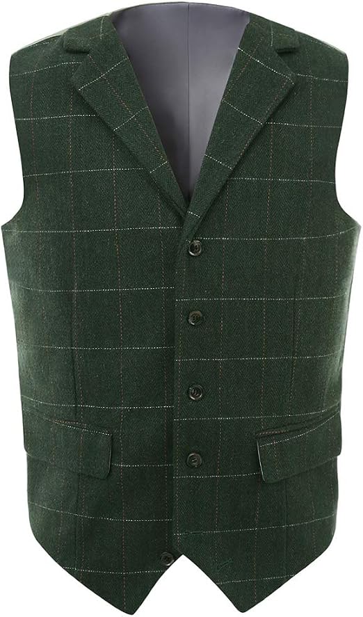 Slim Fit Casual Green Plaid Vest 