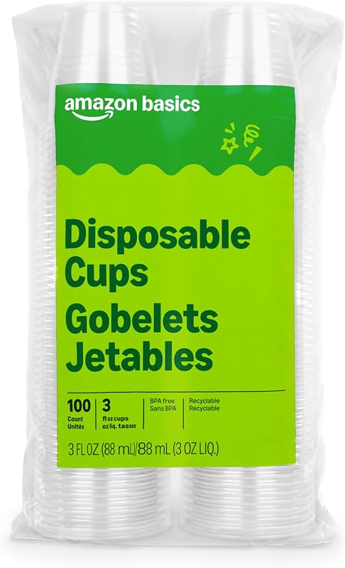 Amazon Basics Mini Disposable Clear Plastic Cups, 3oz, 100 Count