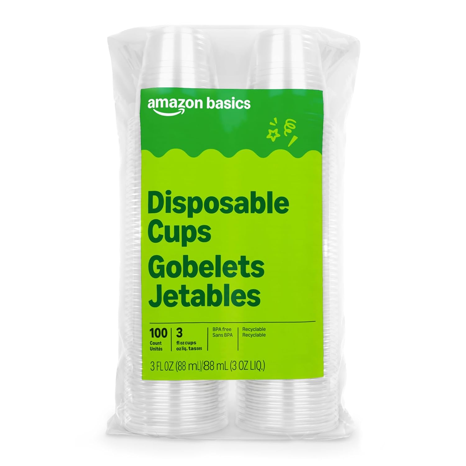 Amazon Basics Mini Disposable Clear Plastic Cups 3oz 100 Count