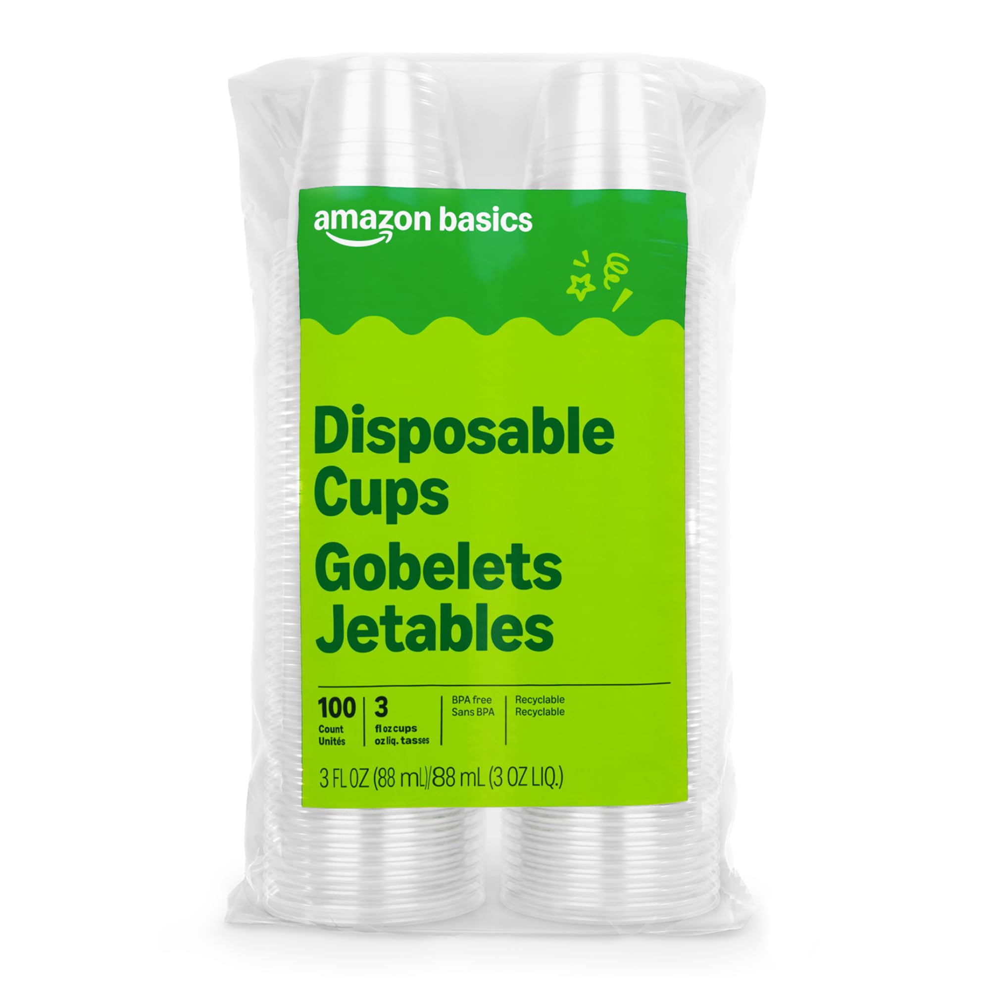 Amazon Basics Mini Disposable Clear Plastic Cups, 3oz, 100 Count