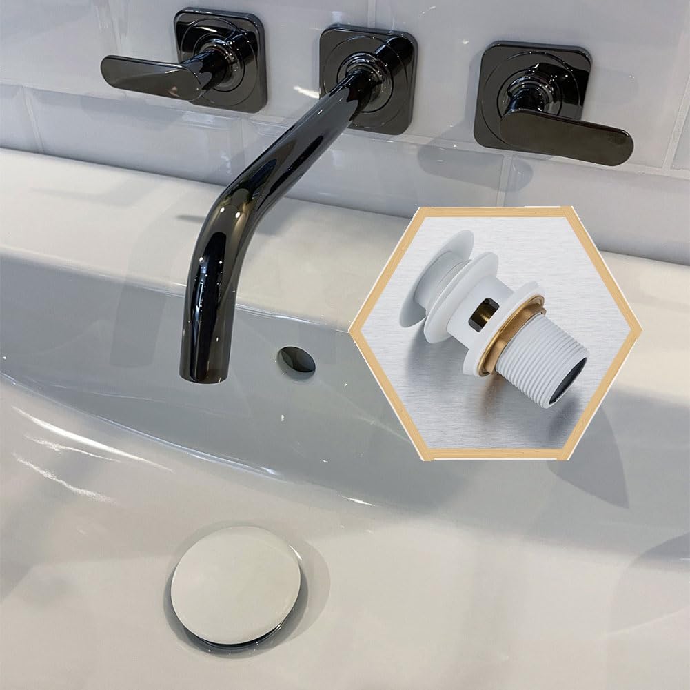 Juego de desagüe para lavabo con rebosadero, juego de desagüe para válvula de desagüe, válvula pop-up, juego de desagüe universal para lavabo y lavabo (Blanco)