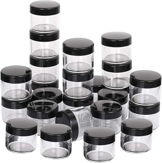 Hunky Dory 12pcs 25grams PS Acrylic Transparent with Black Cap with LID Cosmetics Container for Creams,Lip Balm, Body Butt...