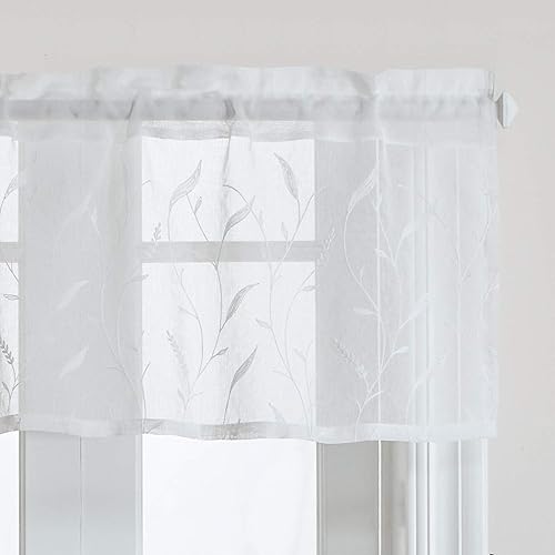 Miniatura 20 de VOGOL - Cortinas de cenefa bordadas para sala de estar, cenefas de granja para ventana de cocina, cortinas de cenefa blancas para ventanas pequeñas