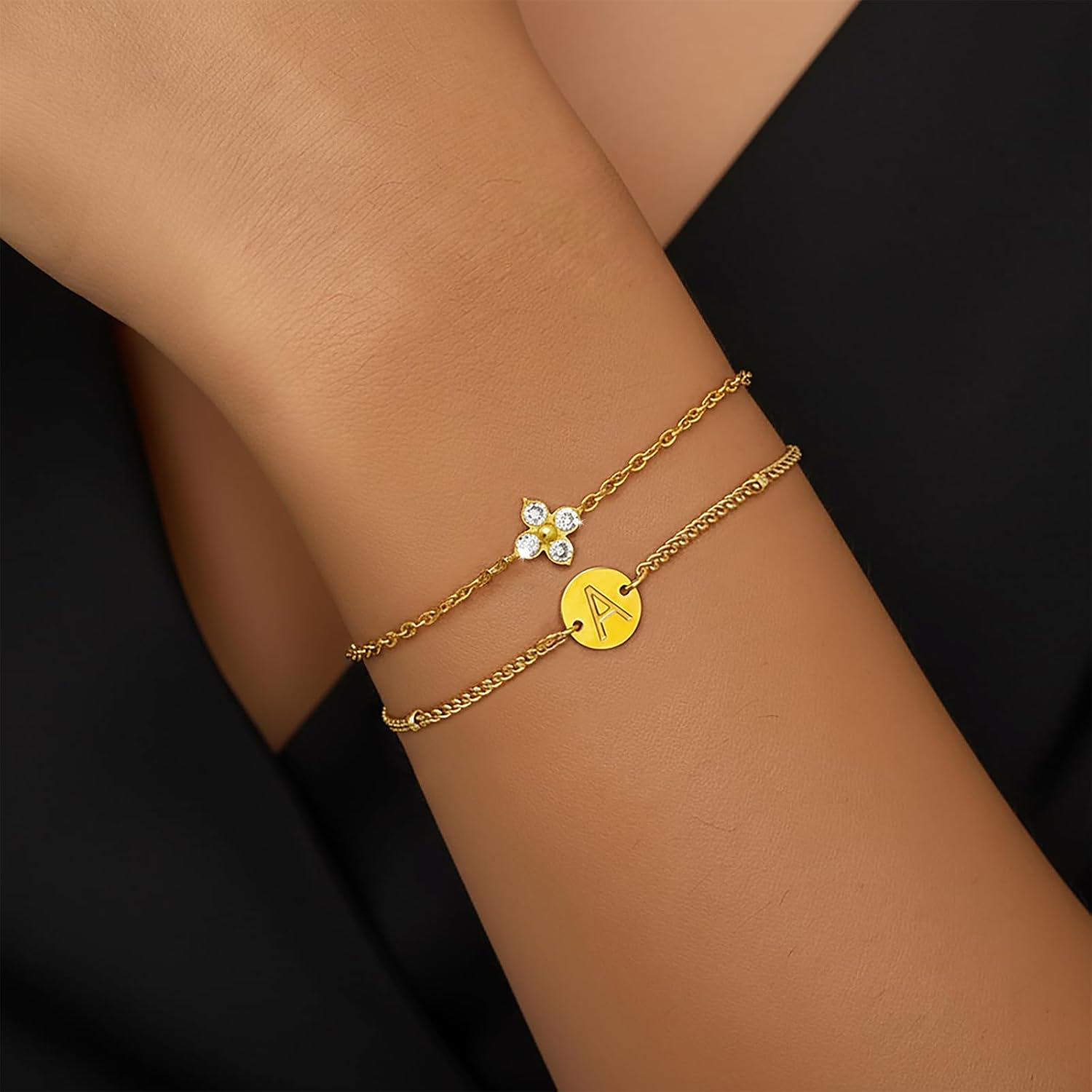 Gold Initial Bracelets for Women | Cubic Zirconia Clover Bracelet,Friend Gifts, Sister Gift,Best Friend Birthday Gifts for Woman, Bestie Bracelets, Christmas Stocking Stuffers for Women - Image 5