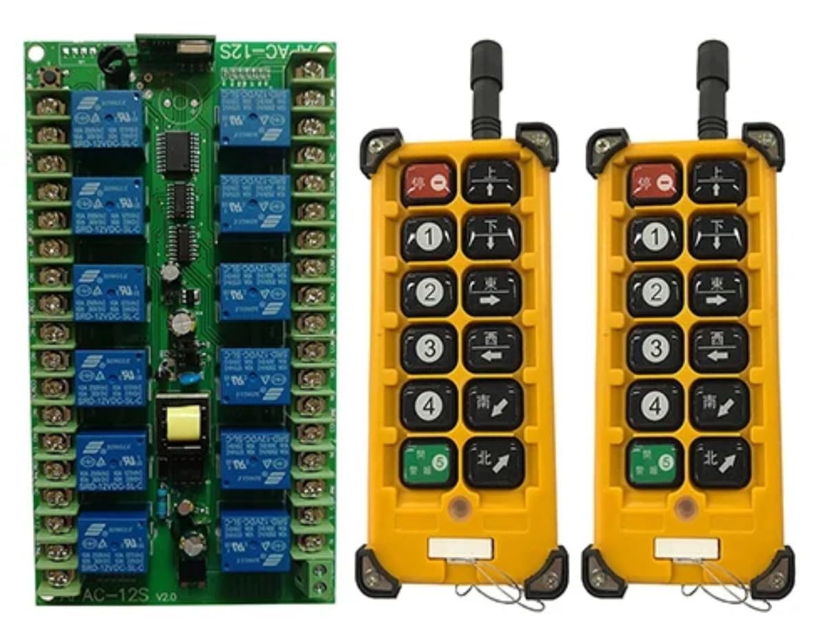 Set di radiocomando a 12 canali AC220 V RF, portata 30 – 300 m, trasmettitore e ricevitore per impianto di gru, gru, automazione industriale, 433 MHz (2RF)
