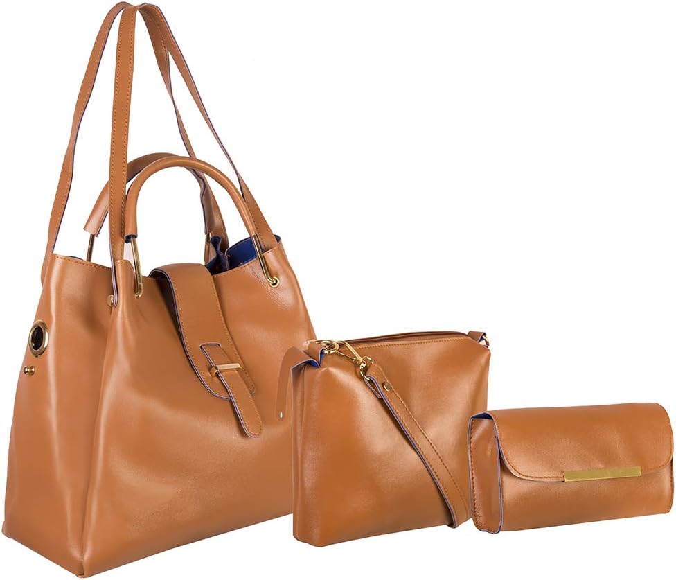 Louise Belgium Women's Shoulder Bag with Wristlet Clutch Crossbody Bag, Pack of 3 (Brown)
