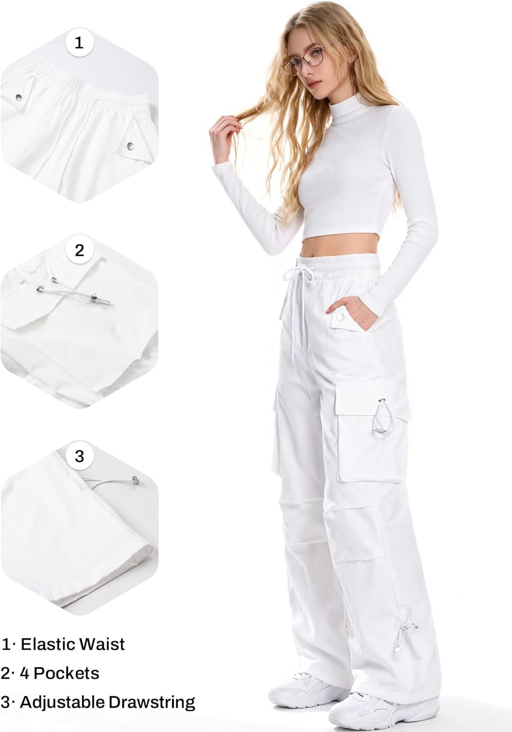 SANGTREE Women's Parachute Pants Drawstring Baggy Cargo Pants Y2K Hip Hop Streetwear Rave Pants