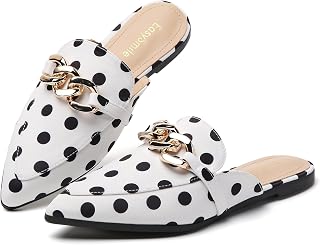 Metal Chain Decor Flat Mules for Women Closed Pointed Toe Slip on Loafers Slides Backless Mules Shoes