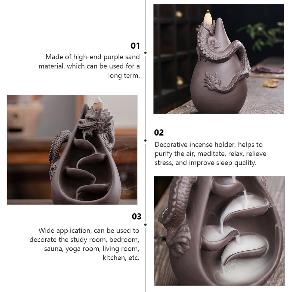 Quemador de Incienso de Arena Púrpura para Decoración del Hogar Diseño de Dragón Relajación y Mejora del Pieza Única en Sauna o Estudio