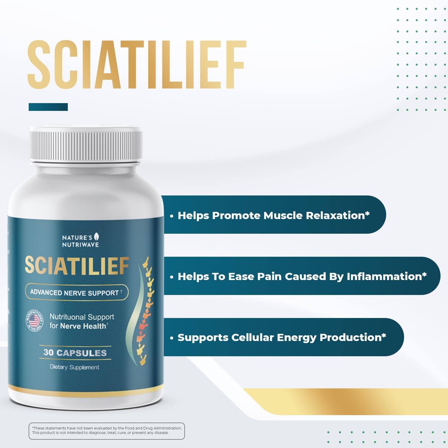 Sciatilief – Daily Magnesium & Botanical Supplement with Alpha Lipoic Acid, Turmeric Extract, CoQ10 & L-Carnitine – Non-GMO Formula – Made in USA – 30 Capsules, 1 Month Supply