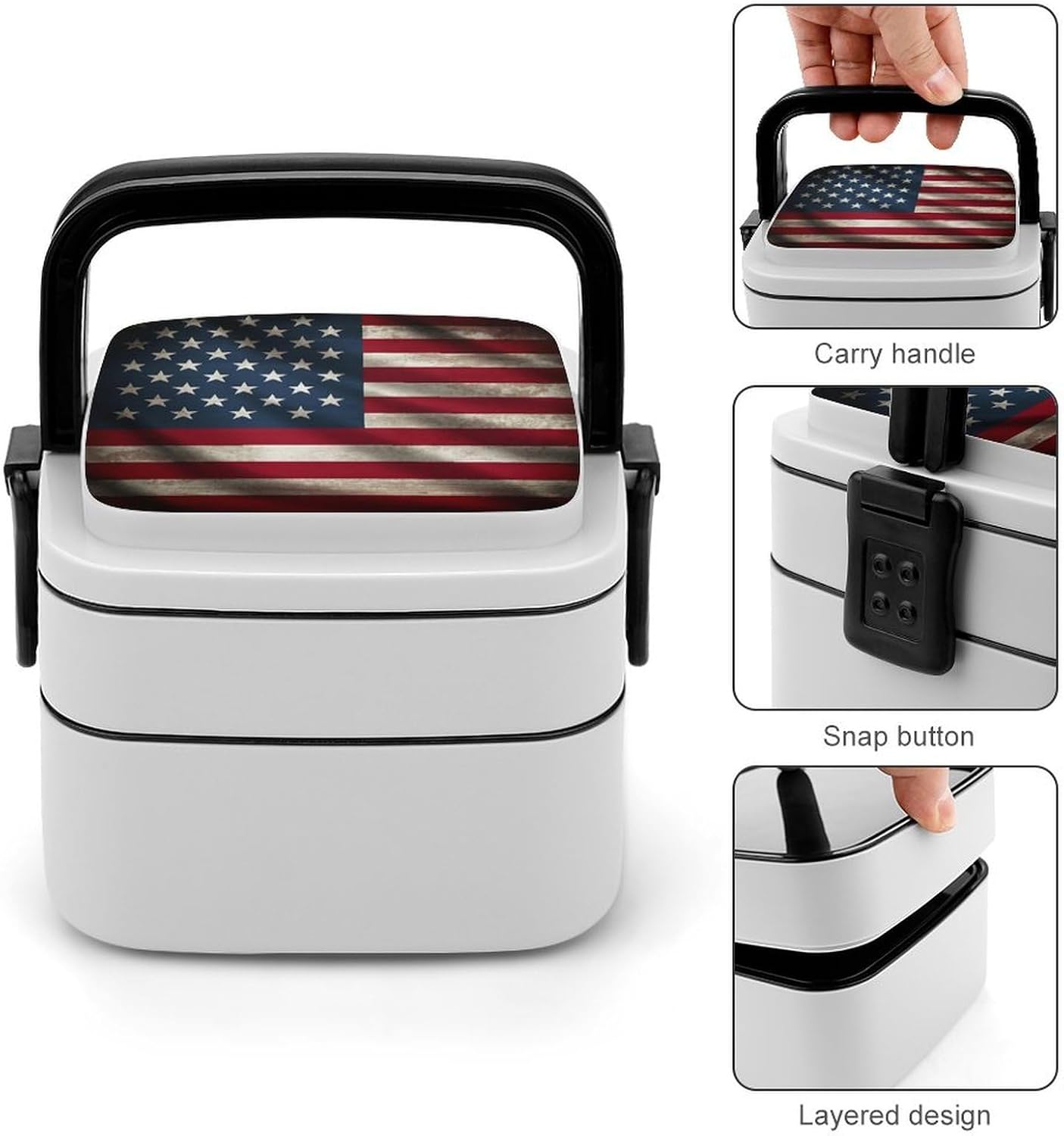 Adults Lunch Box Adult Bento Box Stackable Bento Box BPA-Free American Flag Lunch Box Food Container Ideal for Meal Prep, Work, And On The Go