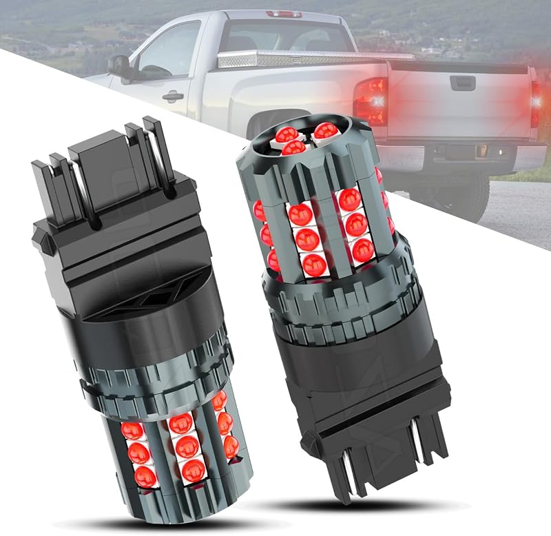 Lâmpadas LED de freio e lanterna traseira AZQOP 3157 vermelhas para Chevy Silverado e GMC Sierra 1500, 2500 e 3500 1999–2013 – Par