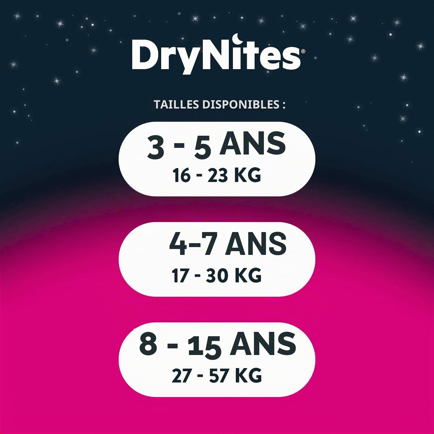 DryNites Huggies Couches de nuit absorbantes pour pipi au lit, pour filles de 4 à 7 ans (17 à 30 kg), 3 x 10 = 30 culottes, boîte mensuelle