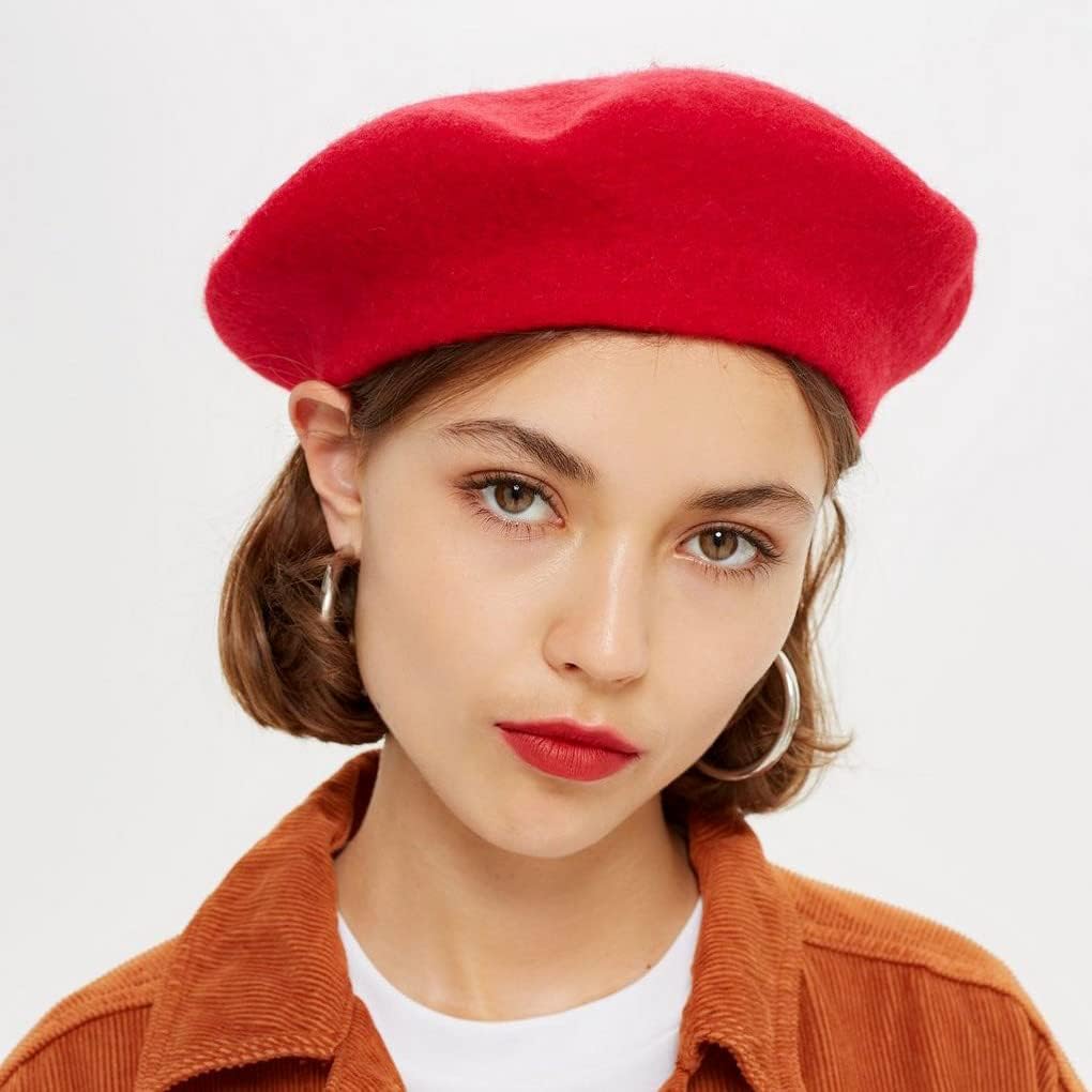 Women French Wool Beret Hats - Solid Color Classic Beanie Winter Cap - Image 2