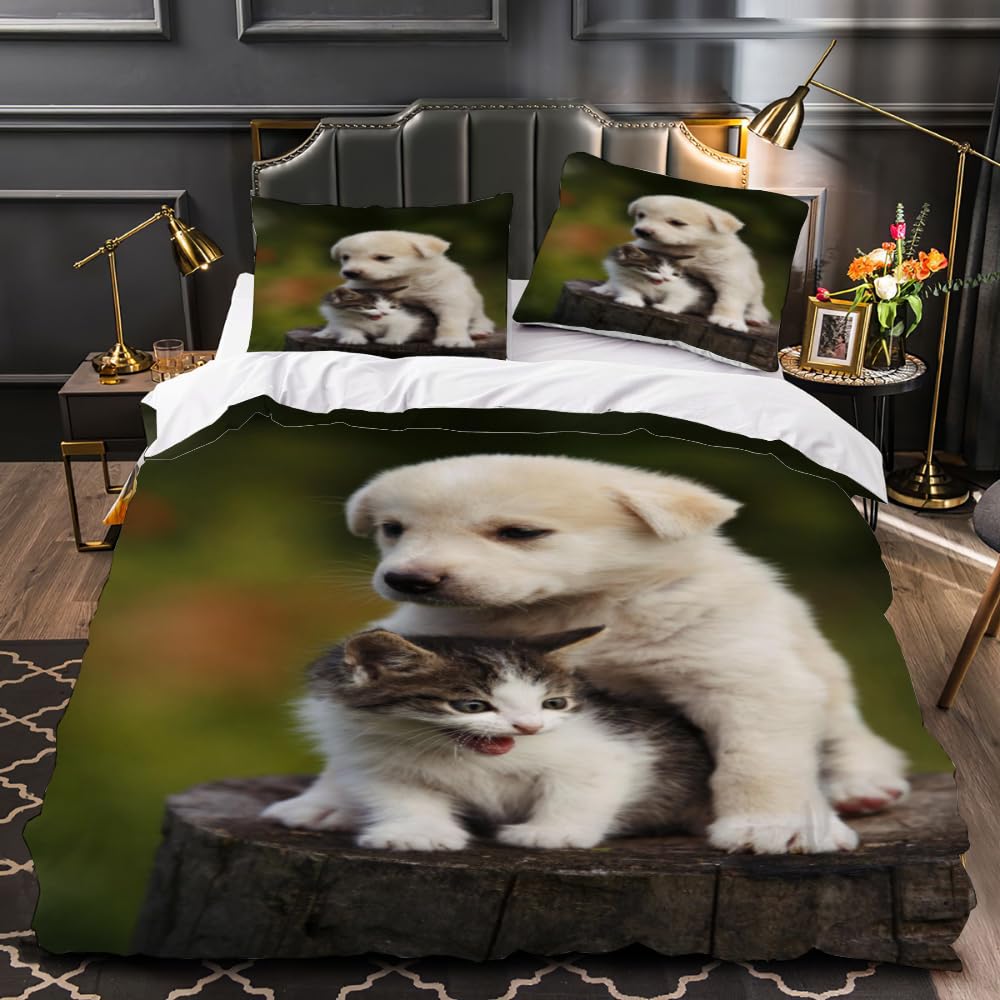 VIMOOR Labrador Retriever Duvet Cover Double Size 3D Dog, Animal Bedding Set with 2 Pillowcases for Kids Boys Girls Teens Soft Microfiber Quilt Cover 3PCs with Zipper Closure Easy Care,winter,200x200