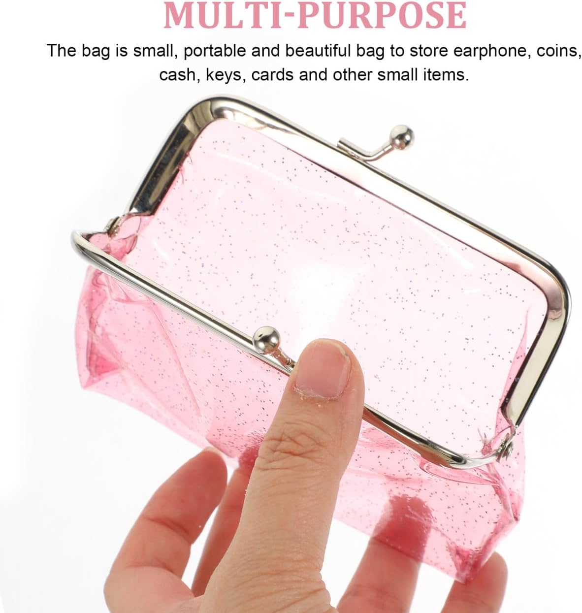 3 Pcs Clear Coin Purse Small Clear Wallet for Women Transparent Change Purse Kiss Lock, 4.72x3.54 Inch Glitter PVC Coin Wallet Clasp Pouch for Cash Credit Cards Earphones Makeup Mirror