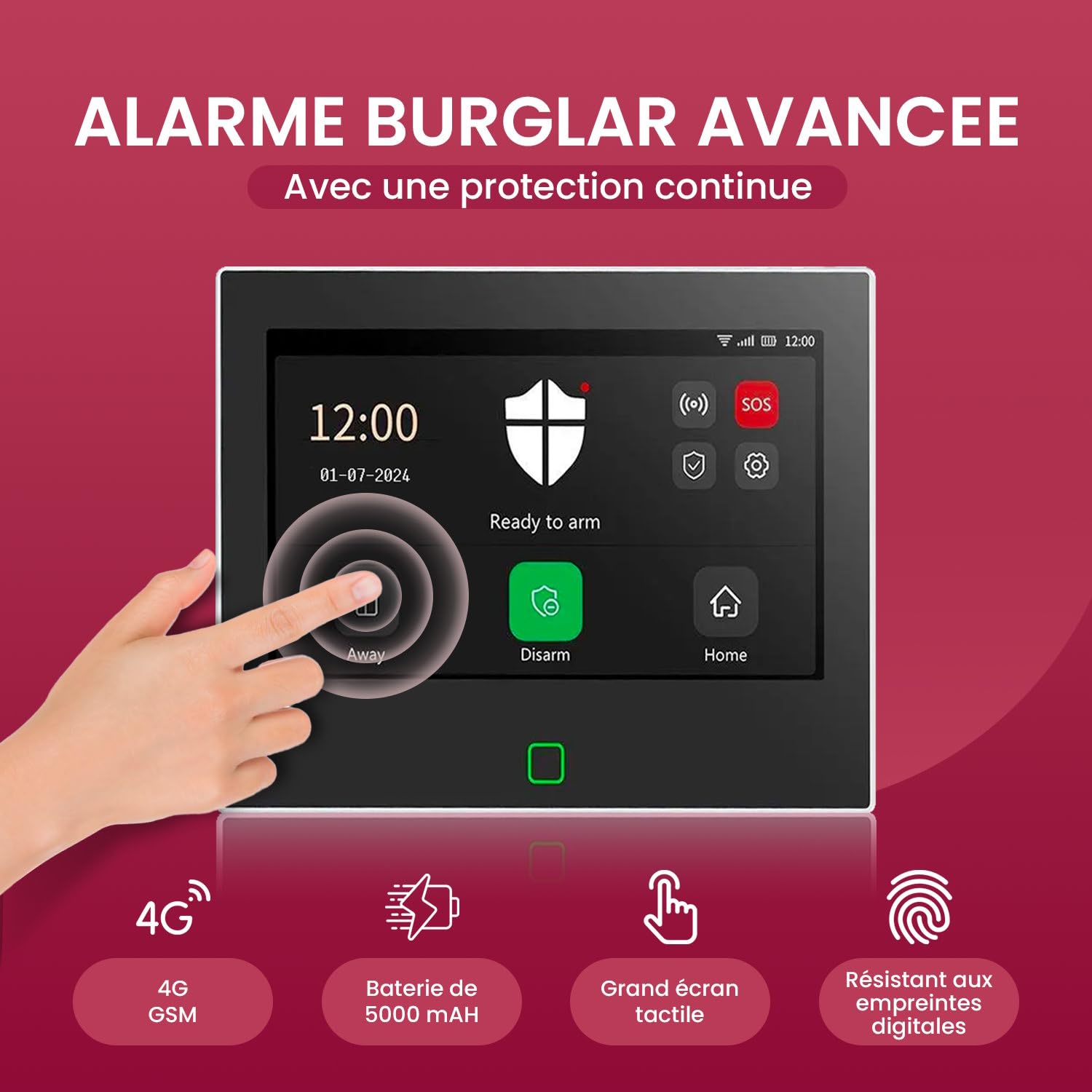 Système Alarme Maison sans Fil, Kit Alarme Anti Intrusion WiFi et GSM 4G avec Écran Tactile 7", Batterie 5000 mAh, Tuya Smart Life app, Alexa, détecteur de Fuite d'eau SQ7024B