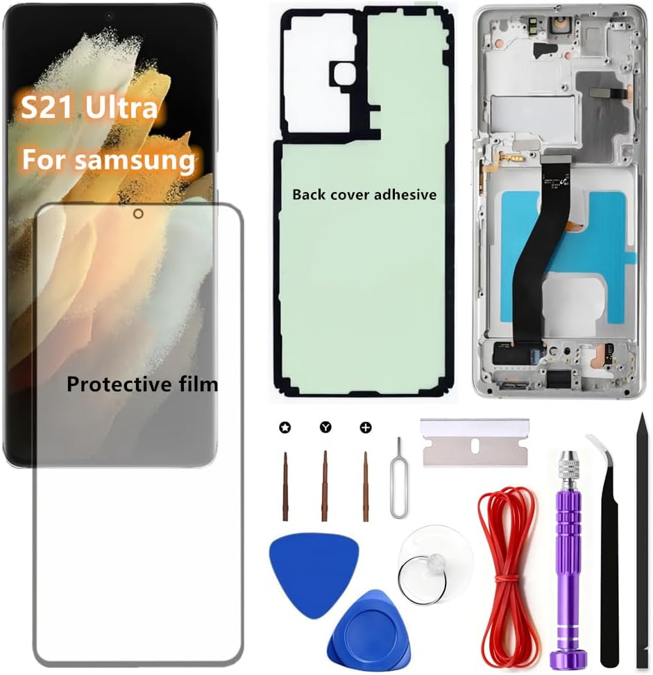 AMOLED for Samsung Galaxy S21Ultra 5G LCD Display Touch Screen Assembly Support Fingerprint Galaxy S21 Ultra SM-S998U SM-S998U1 Screen Replacement (with Black Frame)