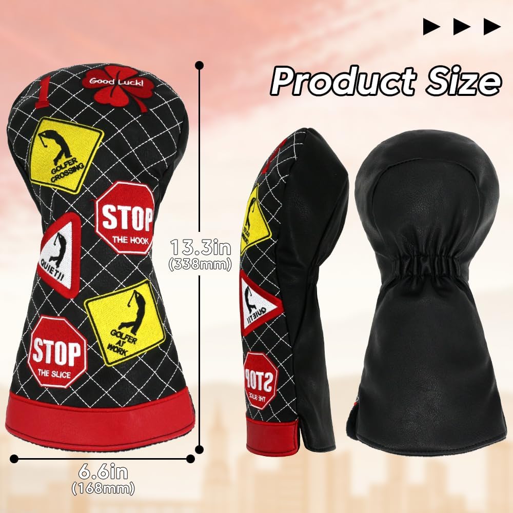 Golf Club Head Covers for Driver Headcover Embroidered Four-Leaf Clover Design Synthetic Lether Fit Most Drivers Fit for Titleist Callaway Ping Taylormade Cobra