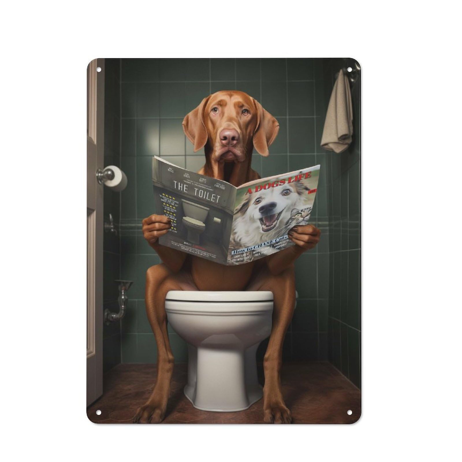 Junmoney Vizsla On The Toilet Vintage Cafe Metal Sign 40X30cm Featuring Bistro Wall Plaque For Cafe, Bistro, Bakery Or Restaurant