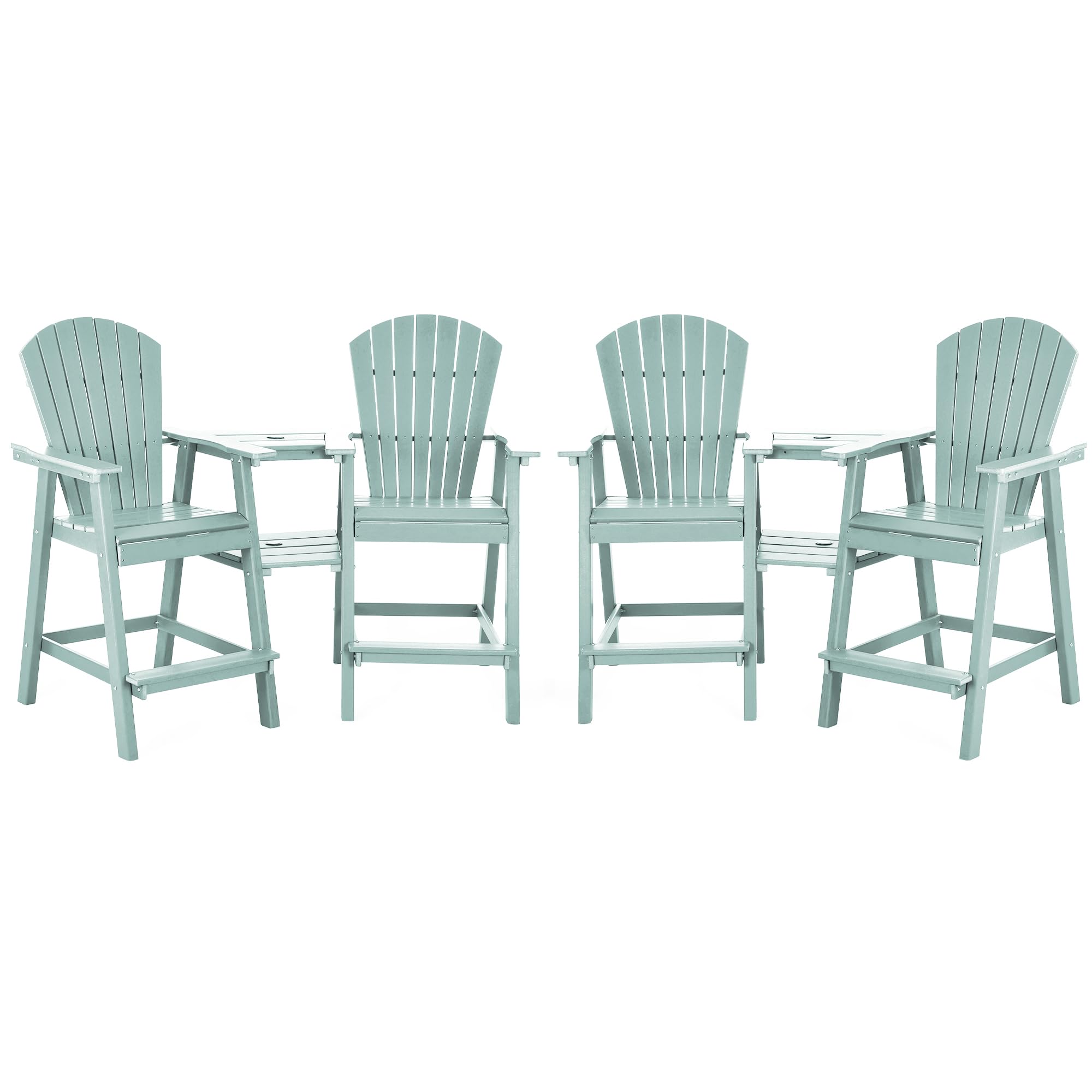 NAVINE Tall Adirondack Chairs Set of 4, HDPE Balcony Chair with Double Connecting Tray, Weather Resistant Outdoor Adirondack Bar Stools for Patio,