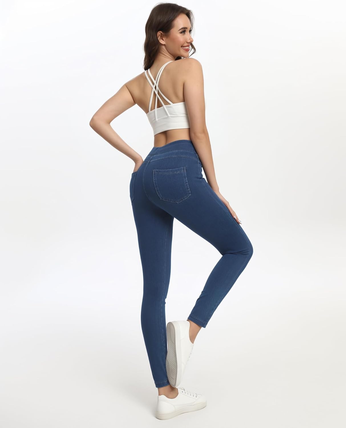 Jeggings for Women with Pockets Tummy Control Stretchy Skinny Jeans Pull On High Waisted Butt Lifting Denim Leggings - Image 7