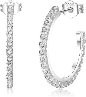 Silver Hoop Earrings for Women Rhinestone Hoop Earrings Hypoallergenic Large Sterling Silver Hoop Earrings Lightweight Cubic Zirconia Silver Hoop Earrings for Women Girls 20/30/40/50/60mm