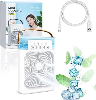 MIKANIX Mini Cooler Fan for Room, Kitchen, Home & Office Desk | USB Cable, 3 Wind Speed Mode with Cooling Misting Fan (White) Price In India