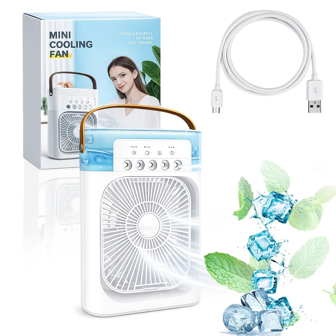 MIKANIX Mini Cooler Fan for Room, Kitchen, Home & Office Desk | USB Cable, 3 Wind Speed Mode with Cooling Misting Fan (White) - Amazon product rated Grade C