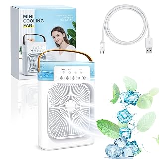 MIKANIX Mini Cooler Fan for Room, Kitchen, Home & Office Desk | USB Cable, 3 Wind Speed Mode with Cooling Misting Fan (White) - Amazon product rated Grade B