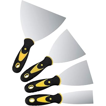 4 Piece Spatula Set, Surface Spatula Drywall Tool, Stainless Steel Painter's Spatula with Plastic Handle, Putty Knife Spatula