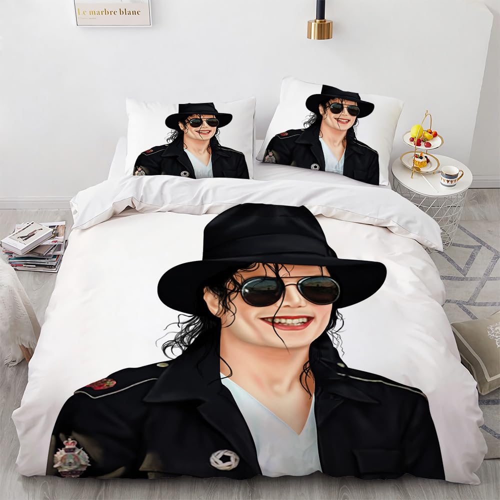 Shaari Duvet Cover Set Single 135 x 200 cm Michale Jacksen Polyester Bedding Set with 2 Pillowcase Kids Quilt Cover Closure