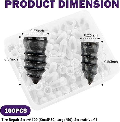 Miniatura 2 de 100 piezas Kit de tapones para neumáticos de coche, práctico kit de reparación de tornillos para neumáticos con destornilladorclavos de reparación
