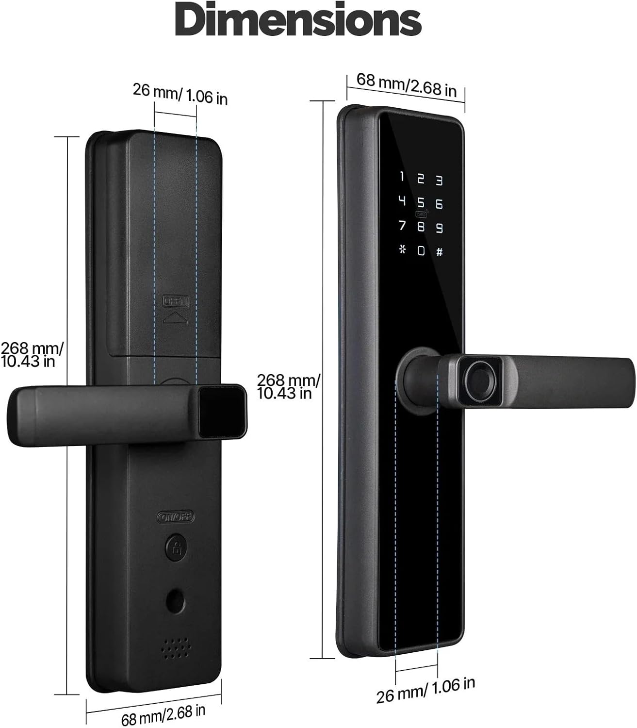 Detailed dimensions of the smart door lock panels