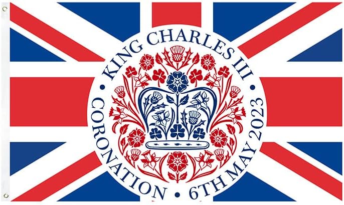 King Charles III Flag, Coronation Flags Union Jack Flags 5ft x 3ft Coronation Decorations, Great Britain King Flag Decoration British King Flag UK Coronation Street Parties Merchandise, D