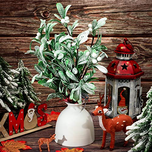 Willbond 4 Pieces Artificial Mistletoe Pick Plaid Bow White Berries Christmas Mistletoe Hanging Ornament Mistletoe For Floral Arrangement Christmas Tree Ornaments Wreath Christmas Party Decoration #TOP4
