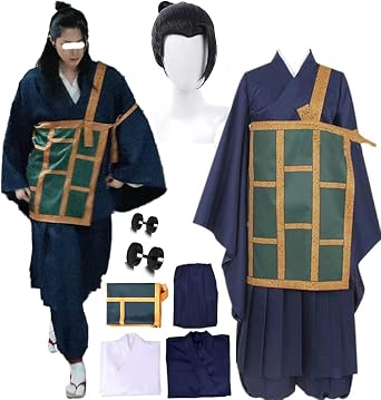 Geto Suguru Costume Geto Suguru Cosplay Outfit Kimono Uniform Blue Earrings Halloween