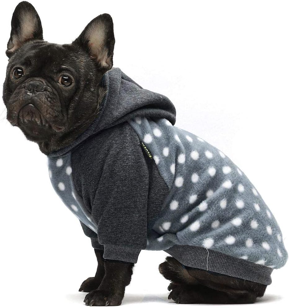 Fitwarm Polka Dot Pet Clothes Dog Hoodie Sweatshirts Pullover Cat Jackets Fleece Grey XS