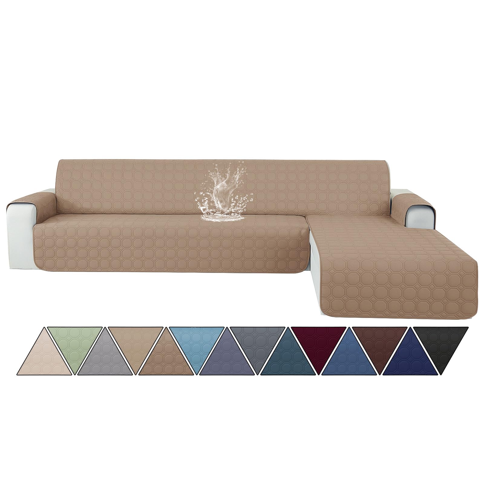Ystyle Fundas para Sofa Chaise Longue 3 Plazas Impermeable, Fundas Sofa Chaise Longue Izquierda/Derecha Universal Reversible, Protector de Muebles Antideslizante y Antimanchas, Café Claro Global Recycled Standard Global Recycled Standard Global Recycled Standard