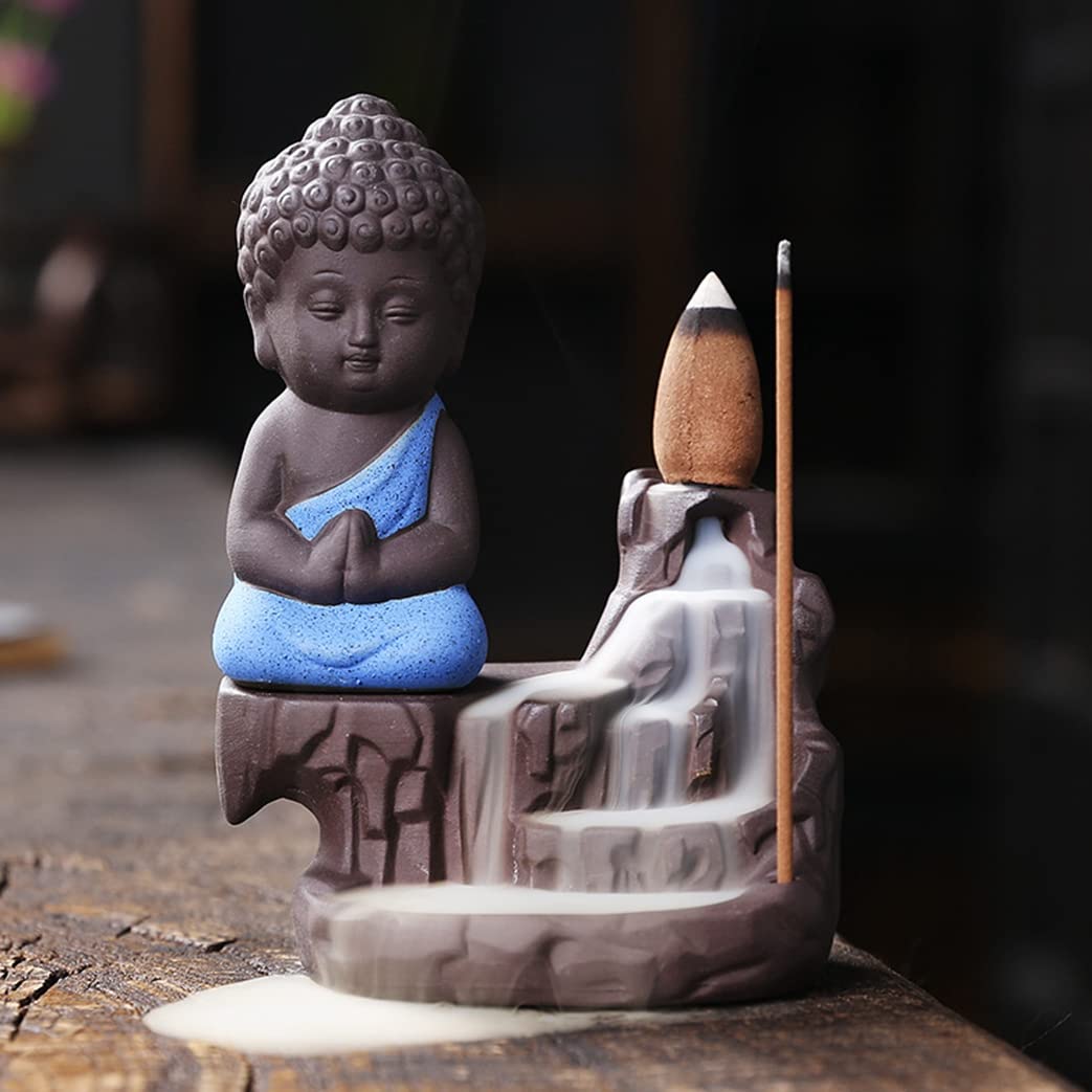 Brûleur d'encens zisha fumée cascade en céramique artisanale bleu alpin