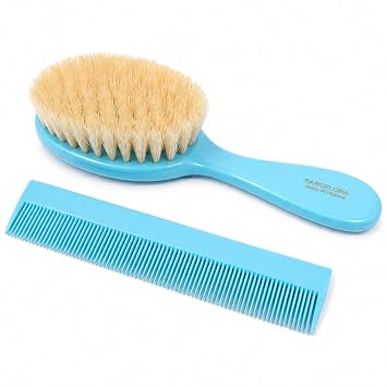 Parcelona French Grooming Combo 6 Soft Natural Bristles Baby Brush and Comb for Girls and Toddlers Turquoise Blue