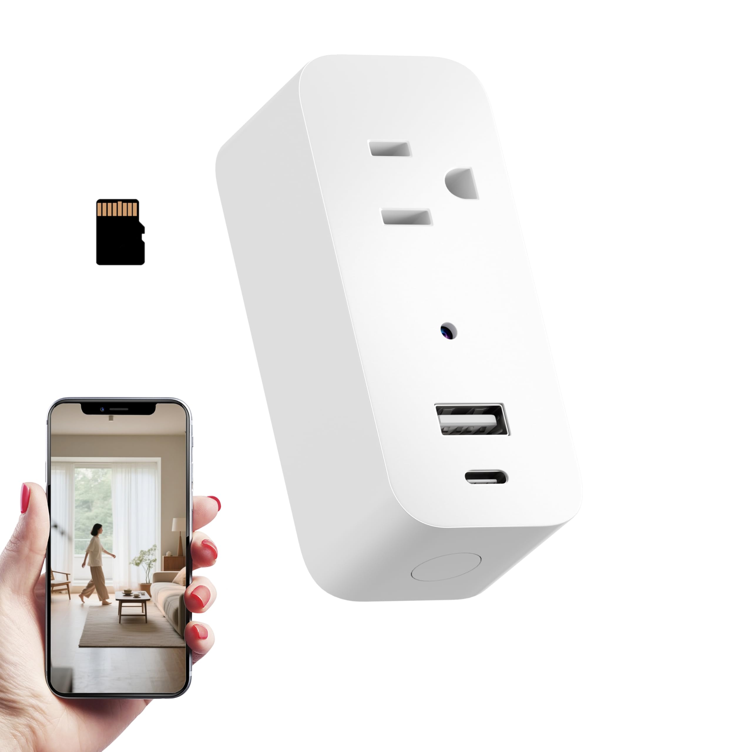Photo 1 of 1080P Power Strip Mini Camera Wireless WiFi Connection App View Pictures Taking Plug Cam for Indoor Security Built-in 32GB SD Card Wall Outlet (No Audio)
